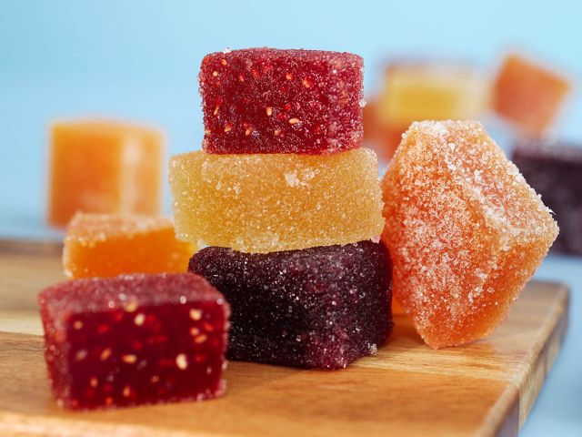 A colorful traditional French fruit jellies (Pâte de fruits). I